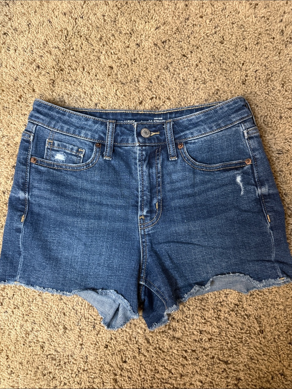 Old Navy Blue OG Straight High Waist Distressed Denim Cutoff Shorts